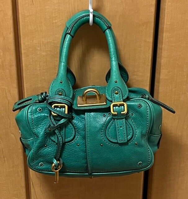 Auth Chloe Paddington Leather Tote Bag Handbag Green No Padlock